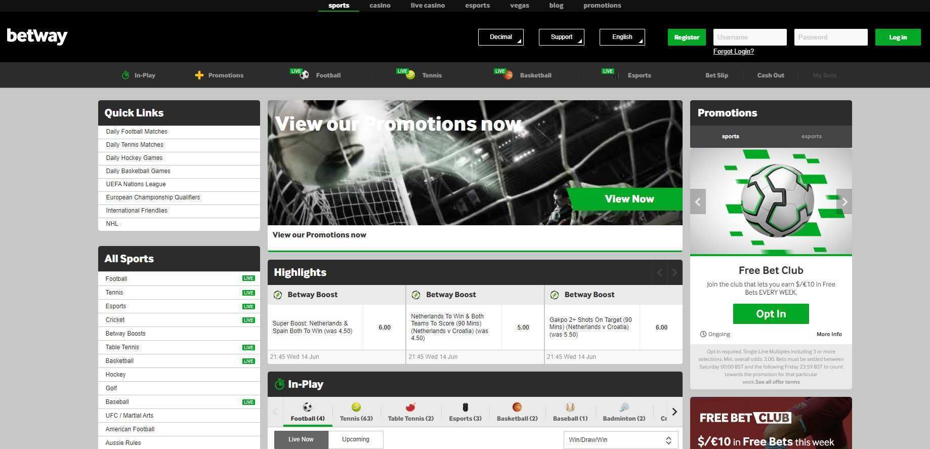 Preview of Betway sport betting