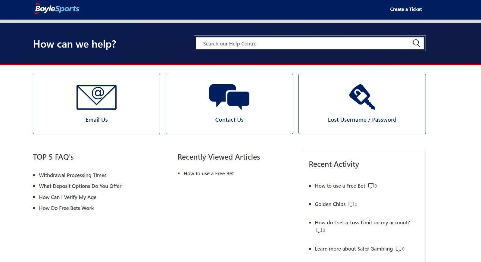 Preveiw of Boylesports help center Preveiw of Boylesports help center