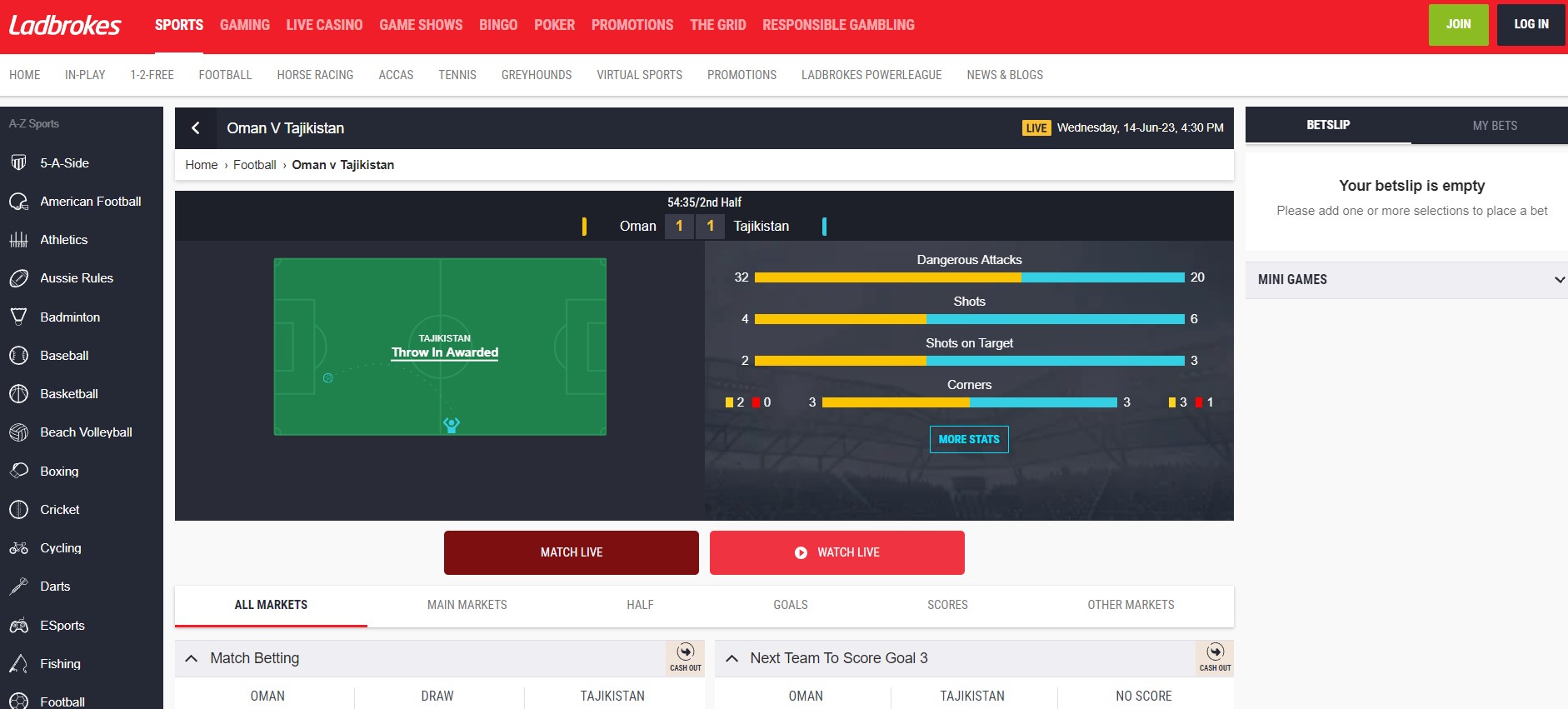 Preveiw of Ladbrokes live betting Preveiw of Ladbrokes live betting