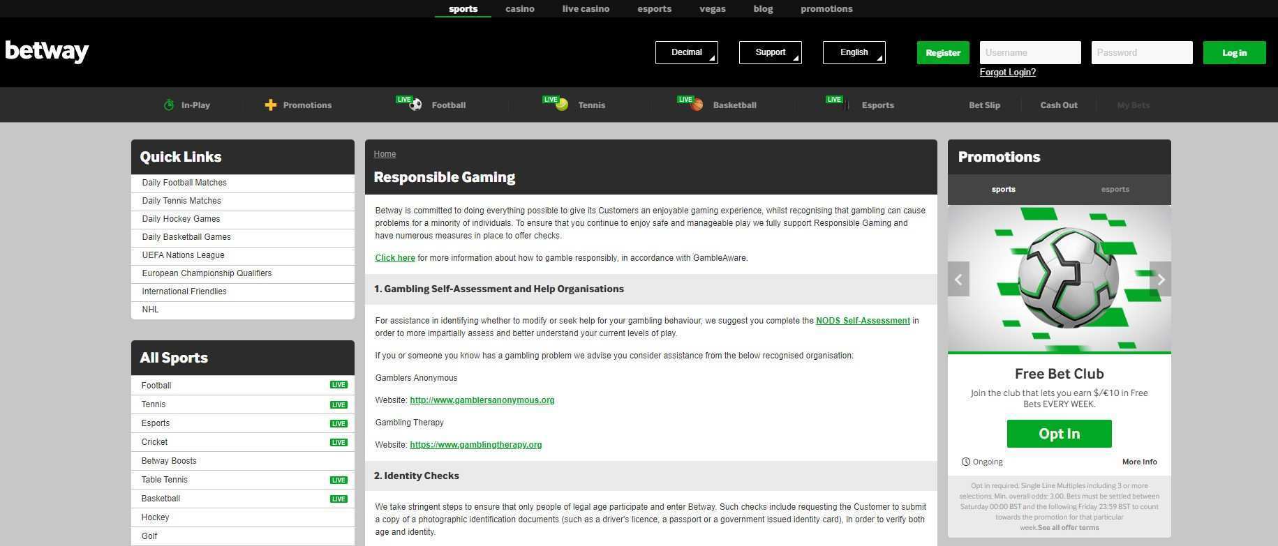 Preview of Betway Responsible Gambling