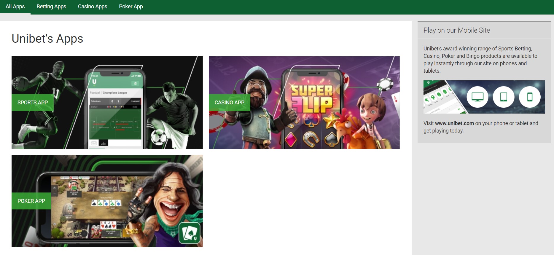 Preview of Unibet apps