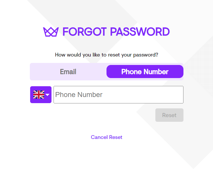 kwiff forgott password second