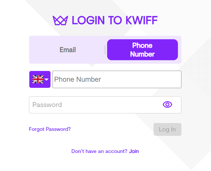kwiff log in